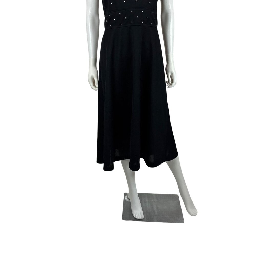 Vintage 70s Cocktail Dress Womens Medium Black Knit Silver Rhinestone Dolly Part - Picture 7 of 11